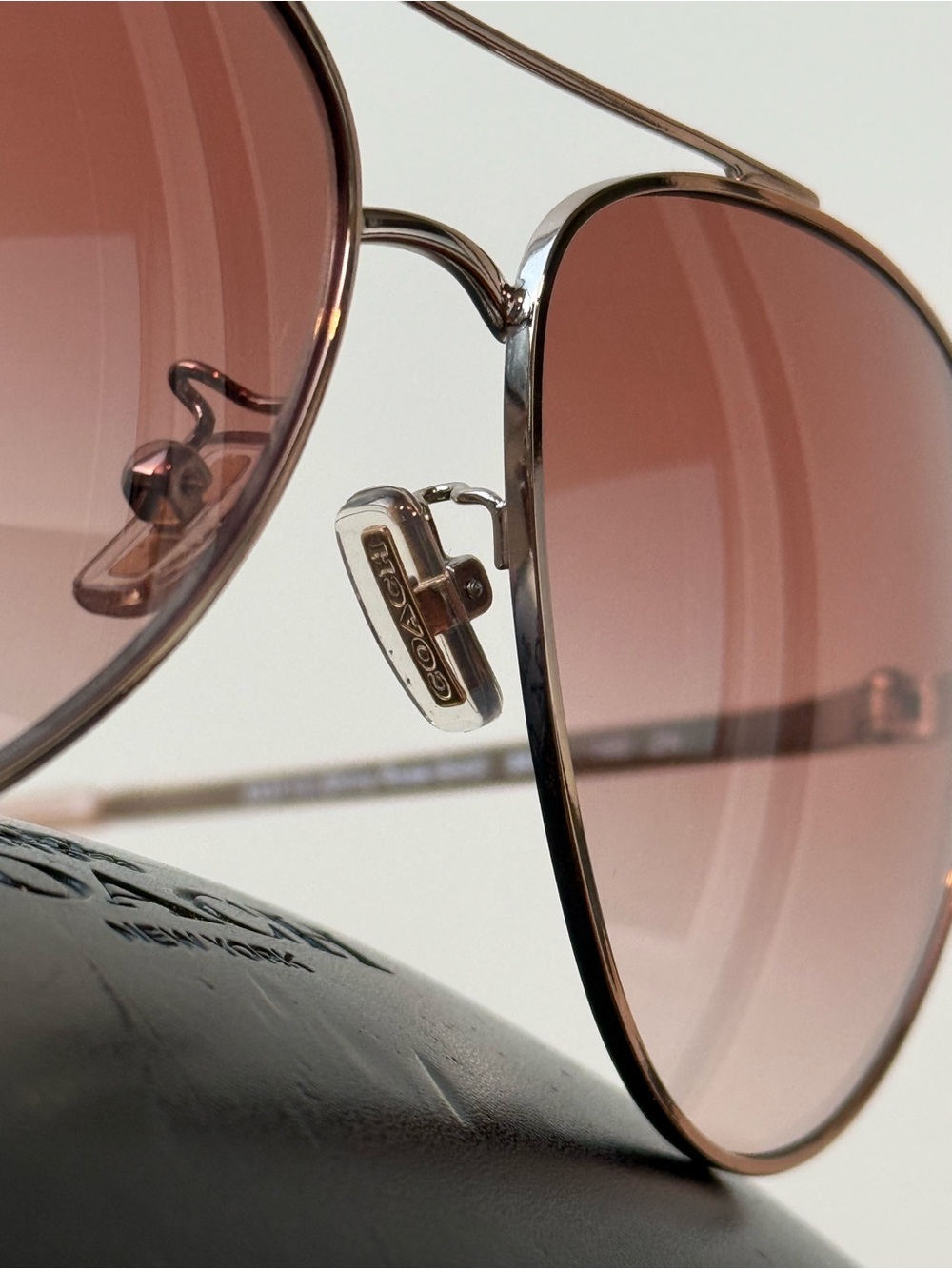 Coach Women’s Rose Gold Aviator Sunglasses with Brown Gradient Lenses - Picture 8 of 10